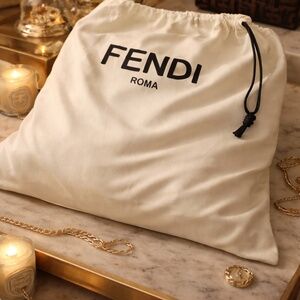 Authentic Fendi Roma Dust Bag 23x23 Large Cream Cotton Luxury Storage Bag